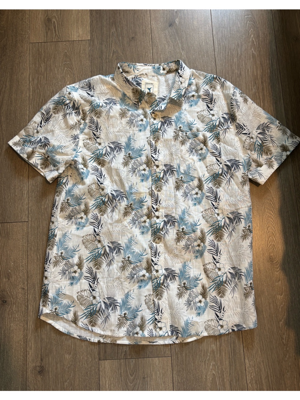 Men's Tropical Floral Button-Up Shirt - Blue & Tan
